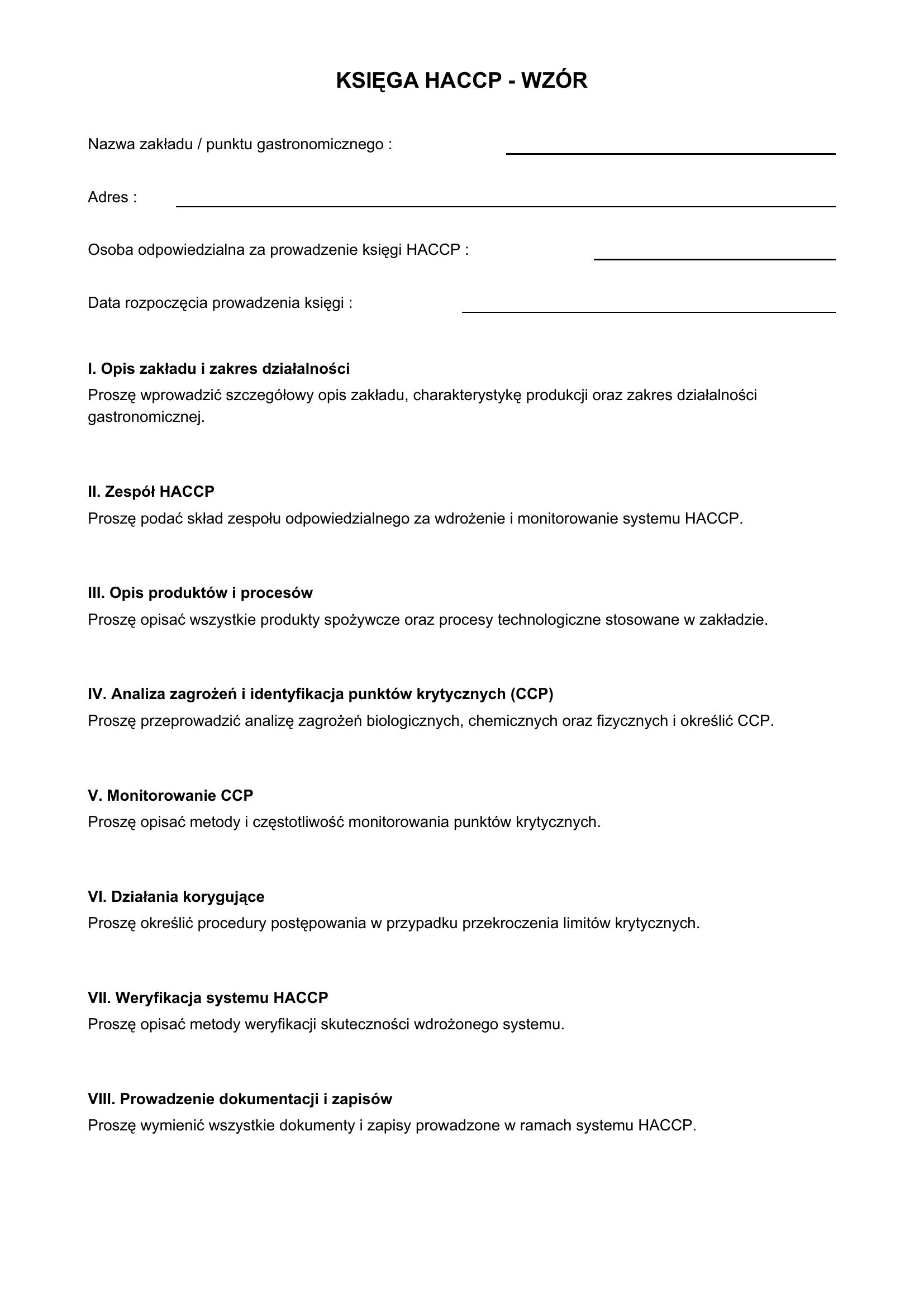 Księga Haccp Wzór