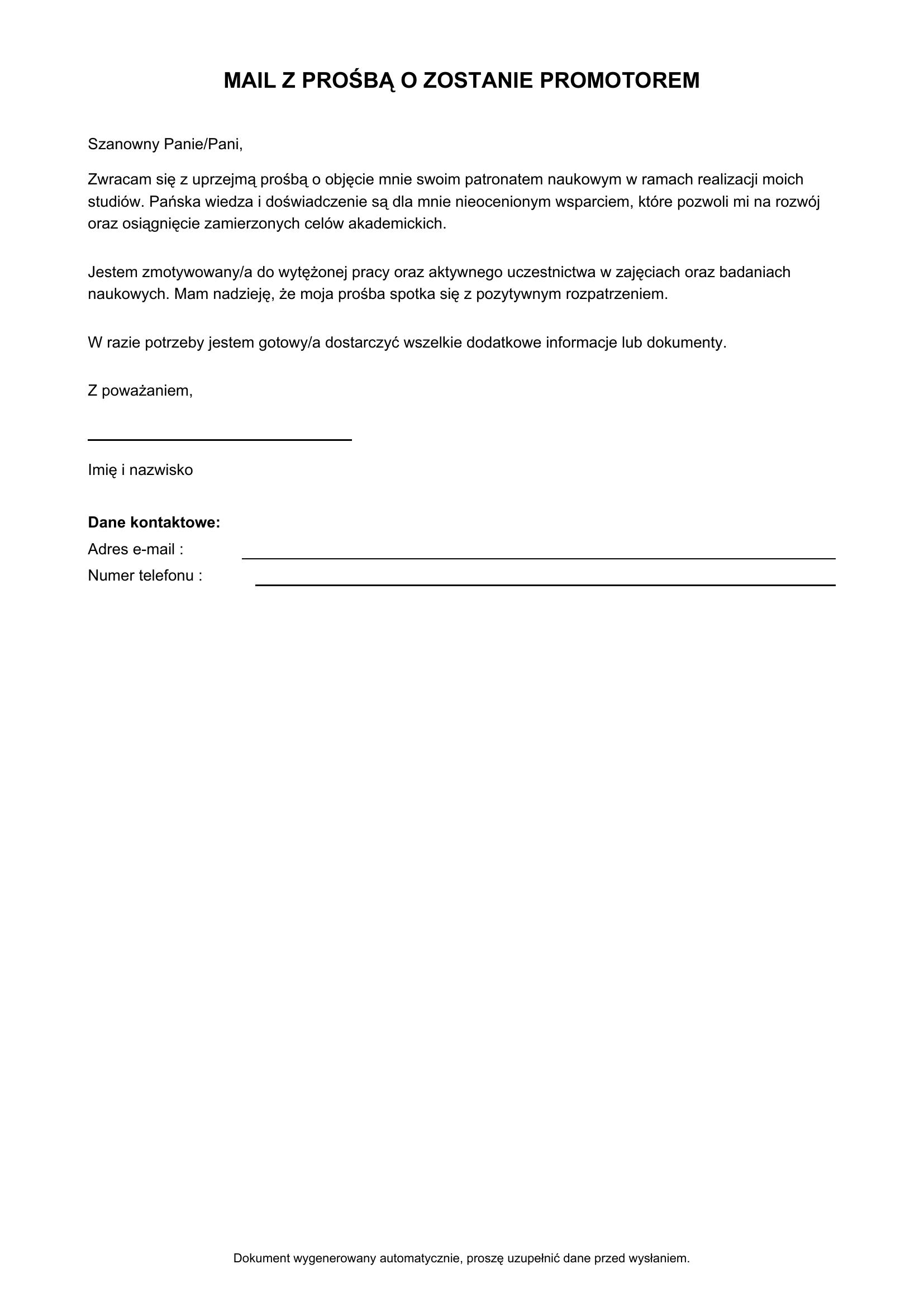 Mail Z Prośbą O Zostanie Promotorem
