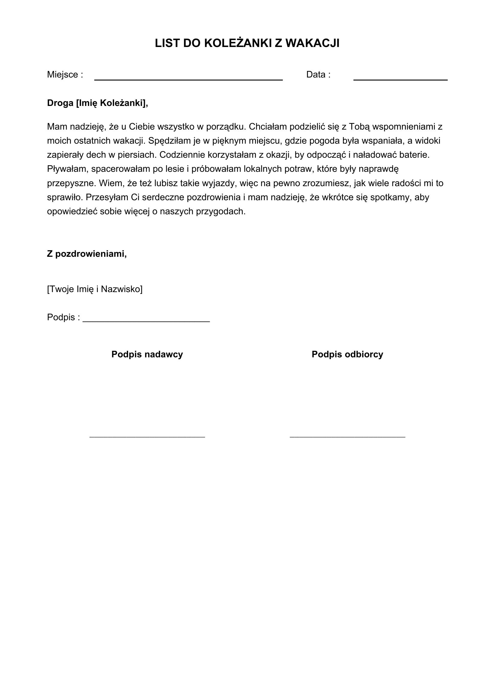 Napisz List Do Koleżanki Z Wakacji