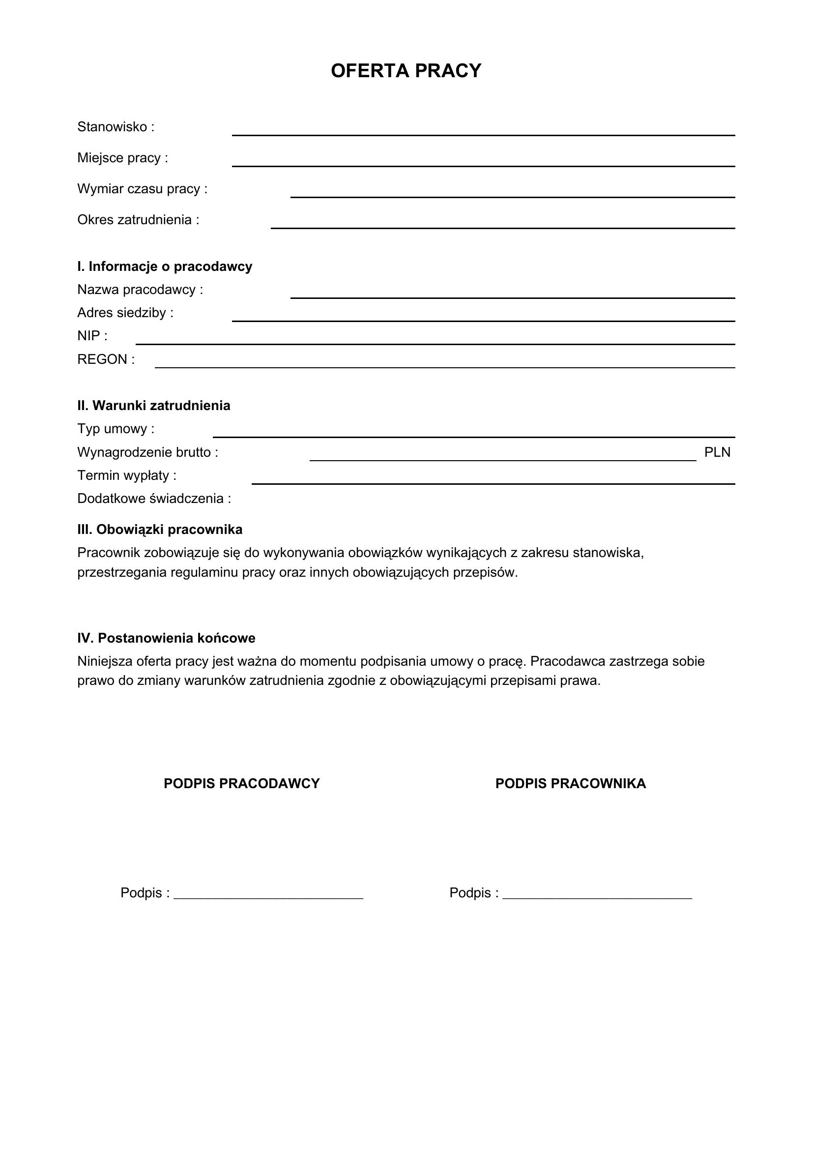 Oferta Pracy -- Wzór