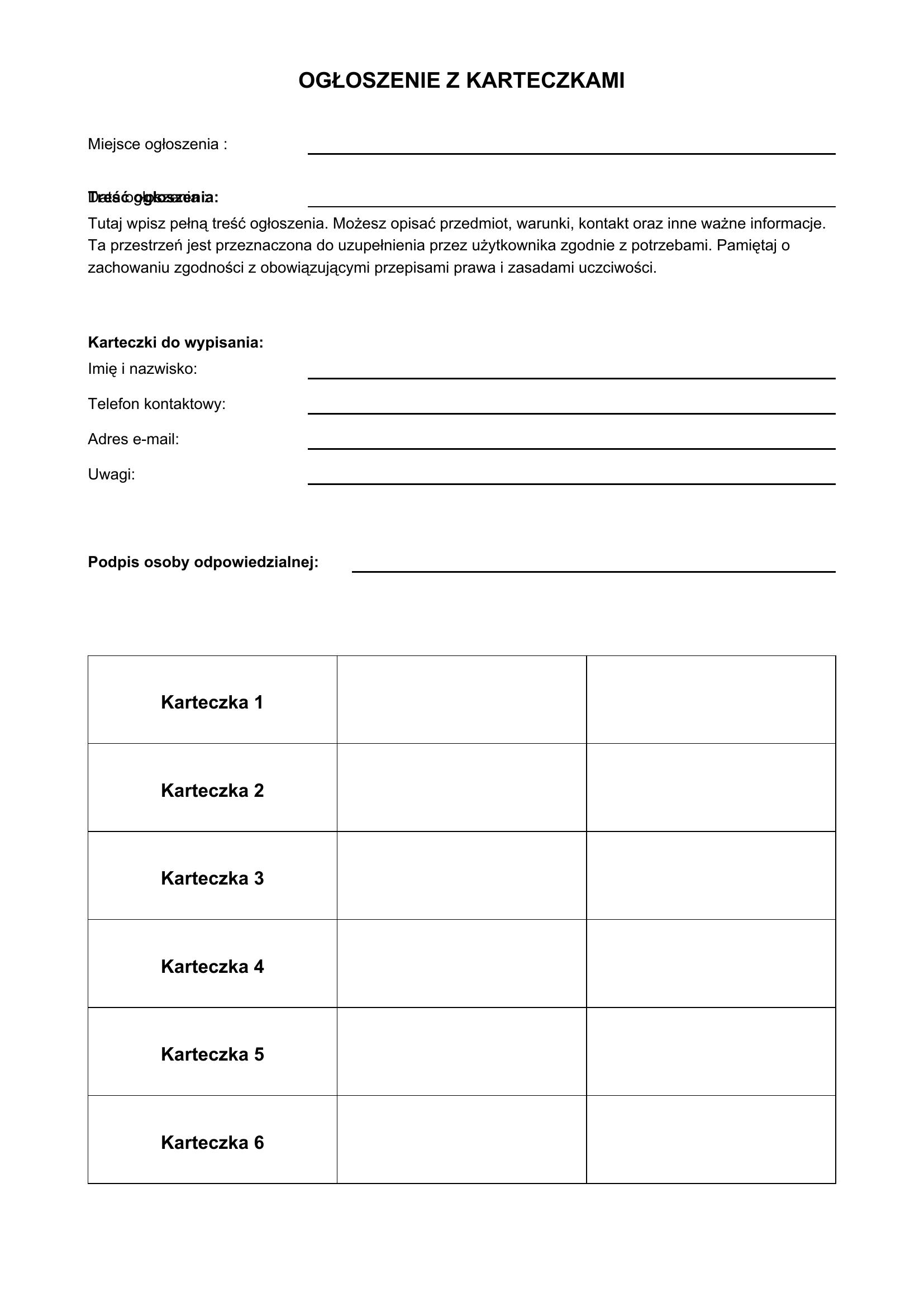 Ogłoszenie Z Karteczkami Wzór