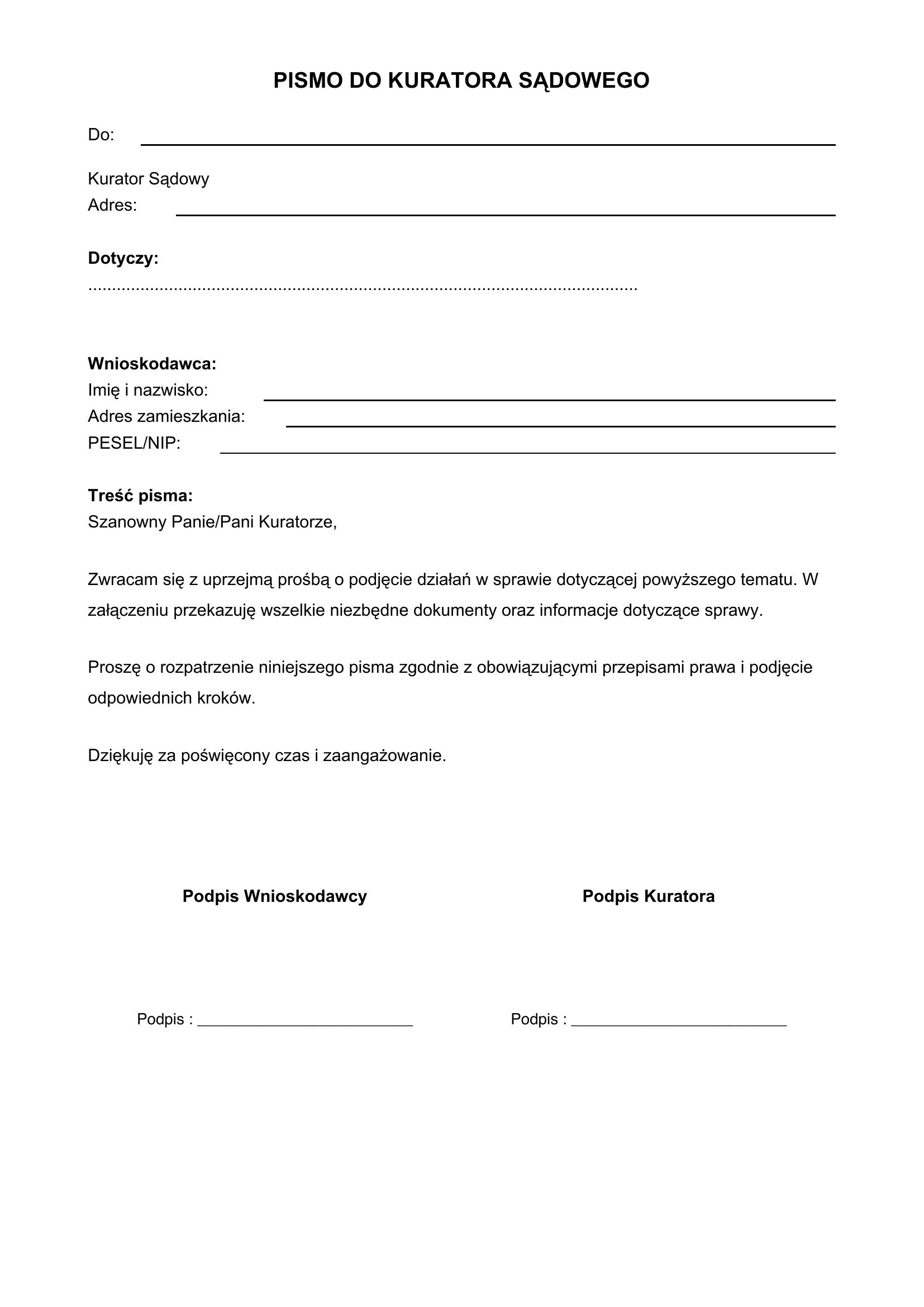 Pismo Do Kuratora Sądowego Wzór