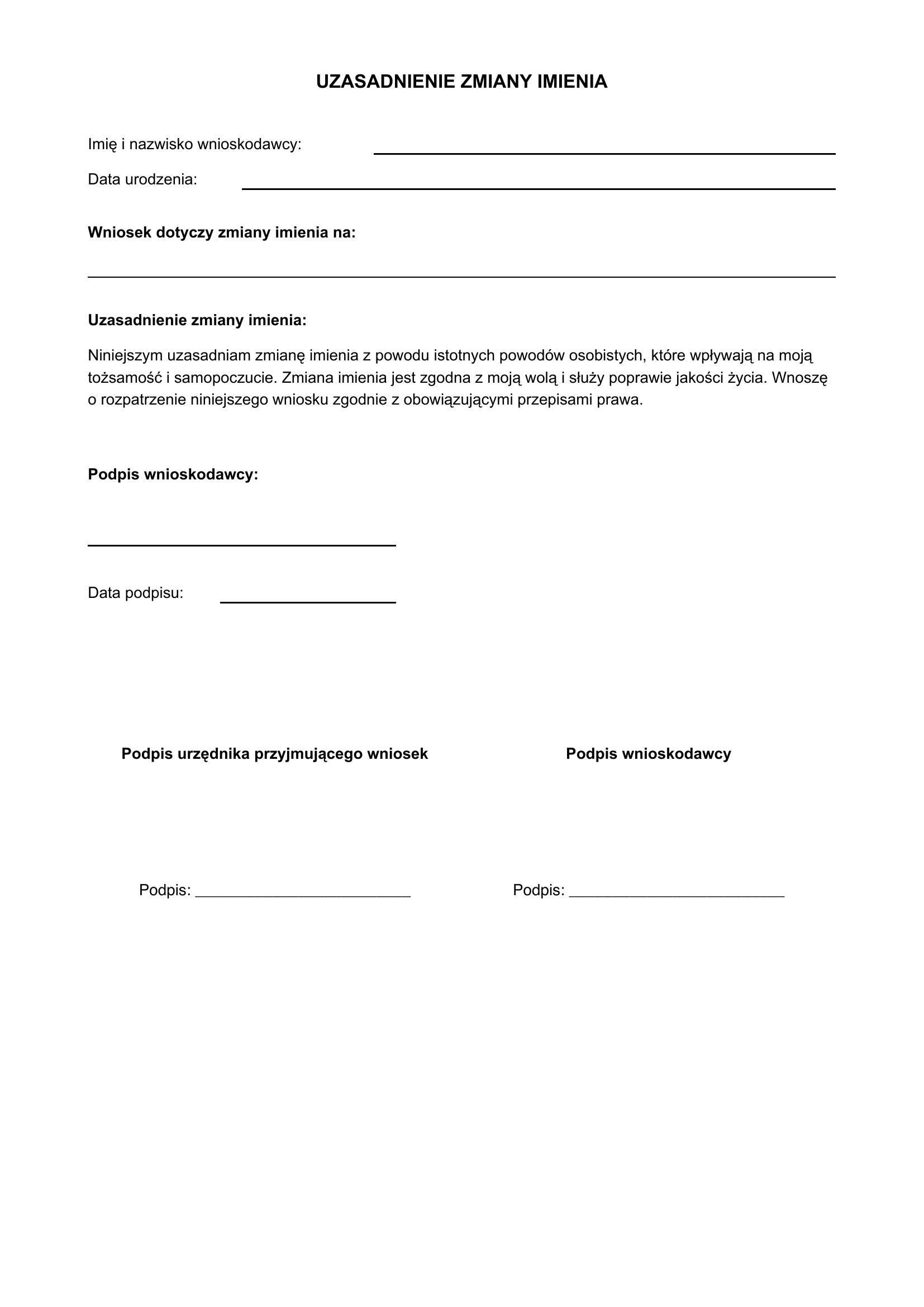 Przykładowe Uzasadnienie Zmiany Imienia