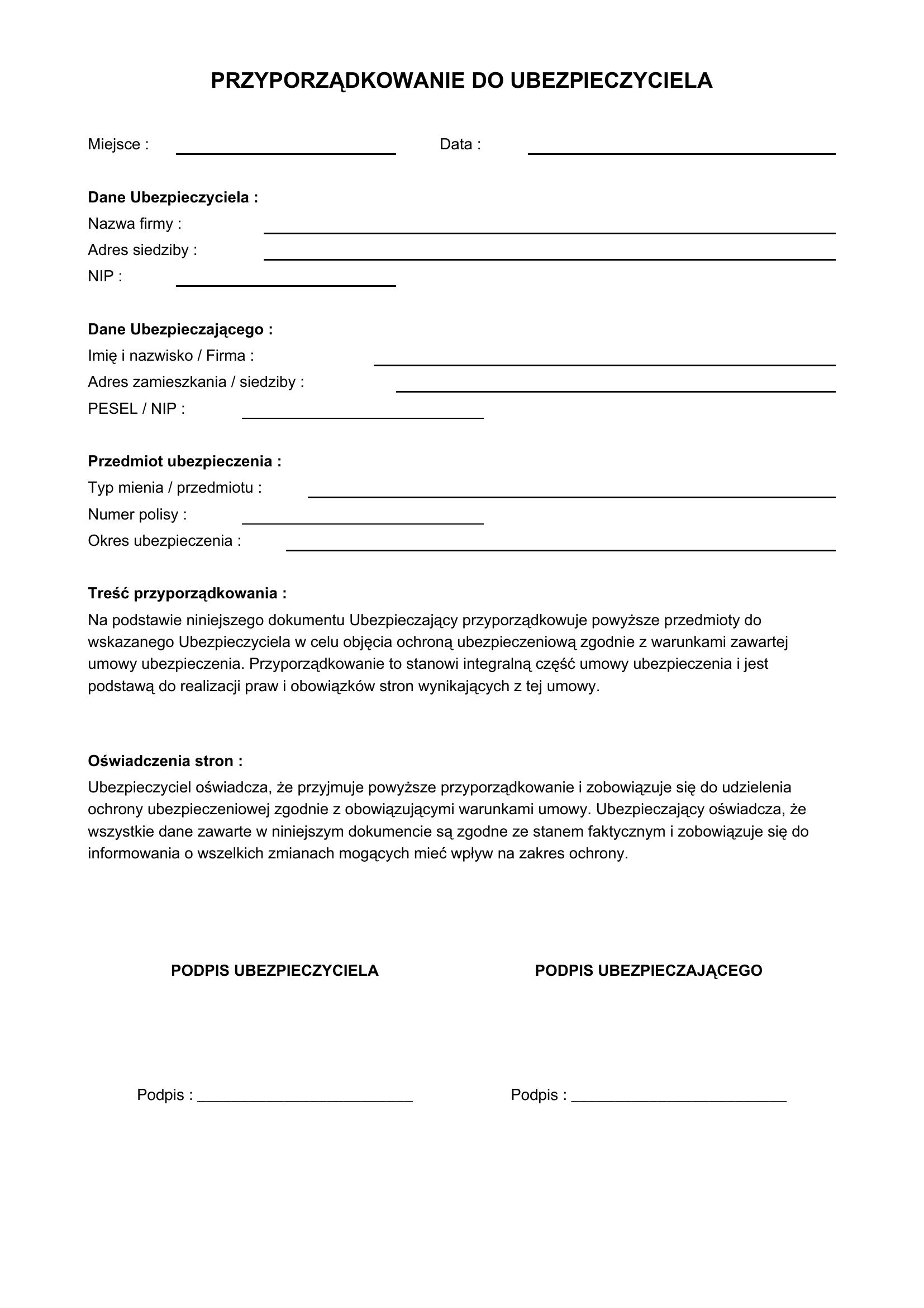 Przypozwanie Ubezpieczyciela Wzór