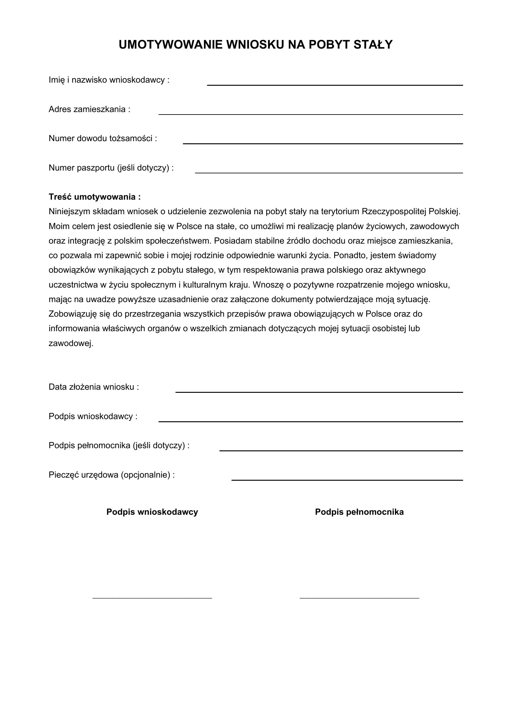 Umotywowanie Wniosku Na Pobyt Stały Przykład